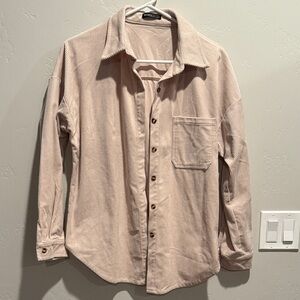 Beige Button-Up Corduroy Shirt